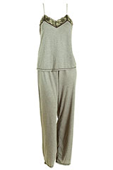 Natori Grey Pajama With Contrast Black Lace Trim