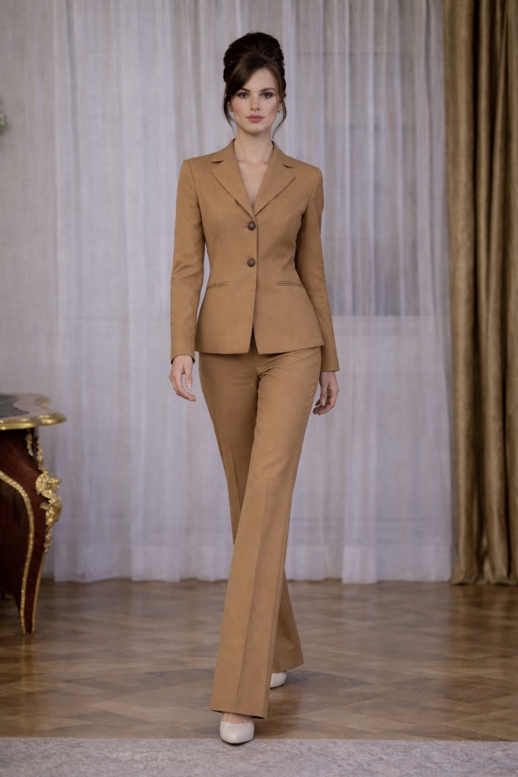 Bluesuits Hepburn Cappuccino Cotton Long Single Breasted Jacket.