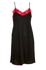 Natori Black Chemise with Red Lace Trim