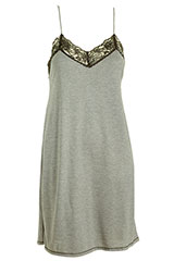 Natori Grey Chemise with Contrast Black Lace Trim