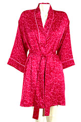 Natori Floral Pink Satin Knee Wrap Robe