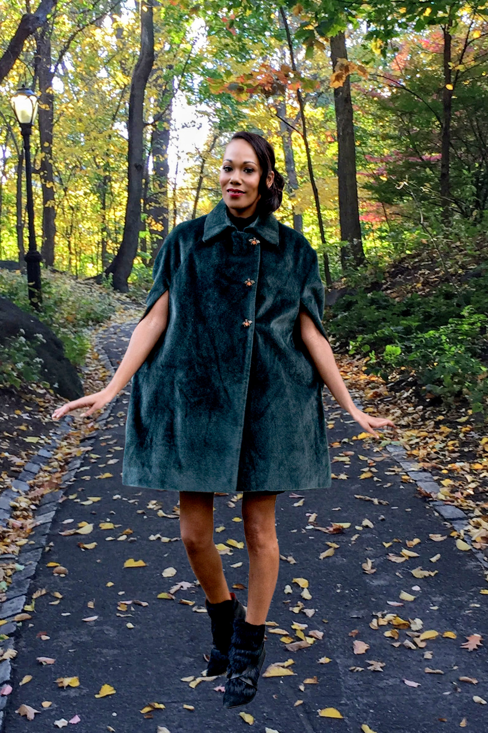 Bluesuits Online Bluesuits Forest Green Faux Fur Cape Coat