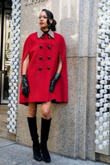 Bluesuits Red Cashmere/Wool double Breasted Cape Coat with Leopard Print Suede Collar