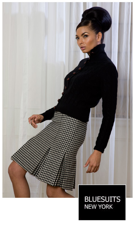Bluesuits women's suits, Black And White houndstooth  Wool Tweed jacekt and Flat Front Pants