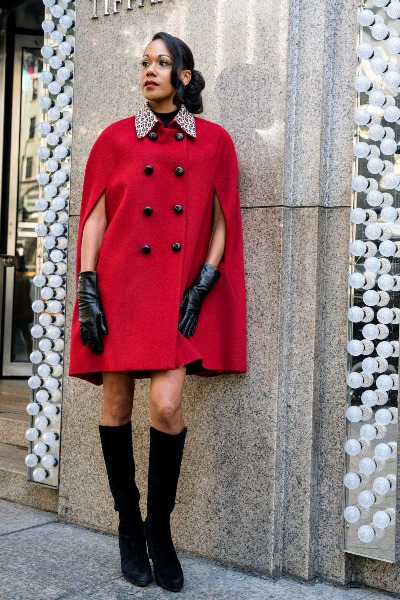 Bluesuits Red Cashmere/Wool Double Breasted Cape Coat with Leopard Print Suede Collar