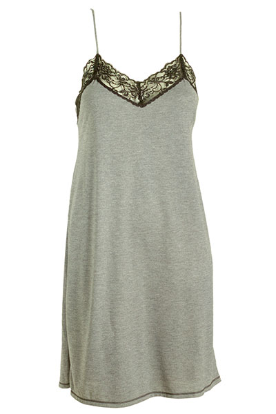 Natori Grey Chemise with Contrast Black Lace