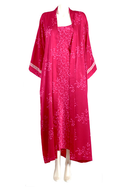 Natori Floral Pink Satin Long Kimono Robe
