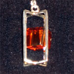 Rectangular Sterling Silver Pendant with Amber Cube