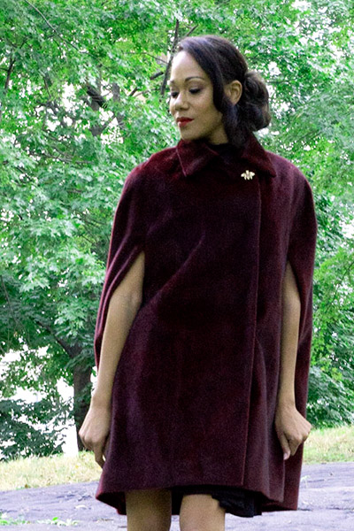 Bluesuits Red Cashmere/Wool Double Breasted Cape Coat with Leopard Print Suede Collar