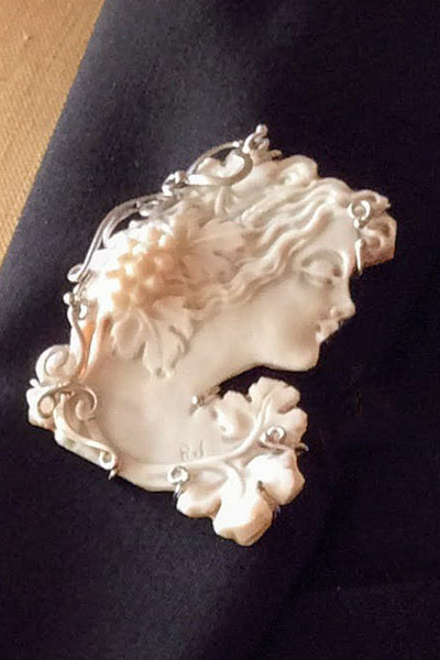 Sterling Silver Cameo Pendant / Brooch Hand Carved in Italy